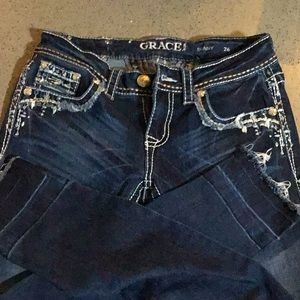 dark blue jeans, crystal embroidery, Skinny jeans.